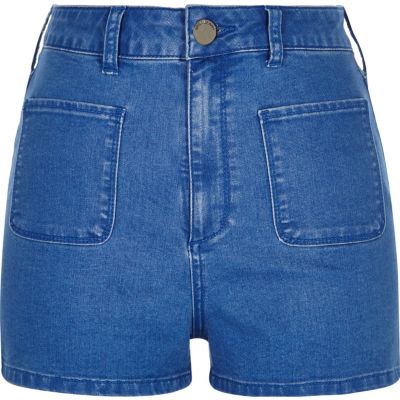 Bright blue high waisted denim shorts